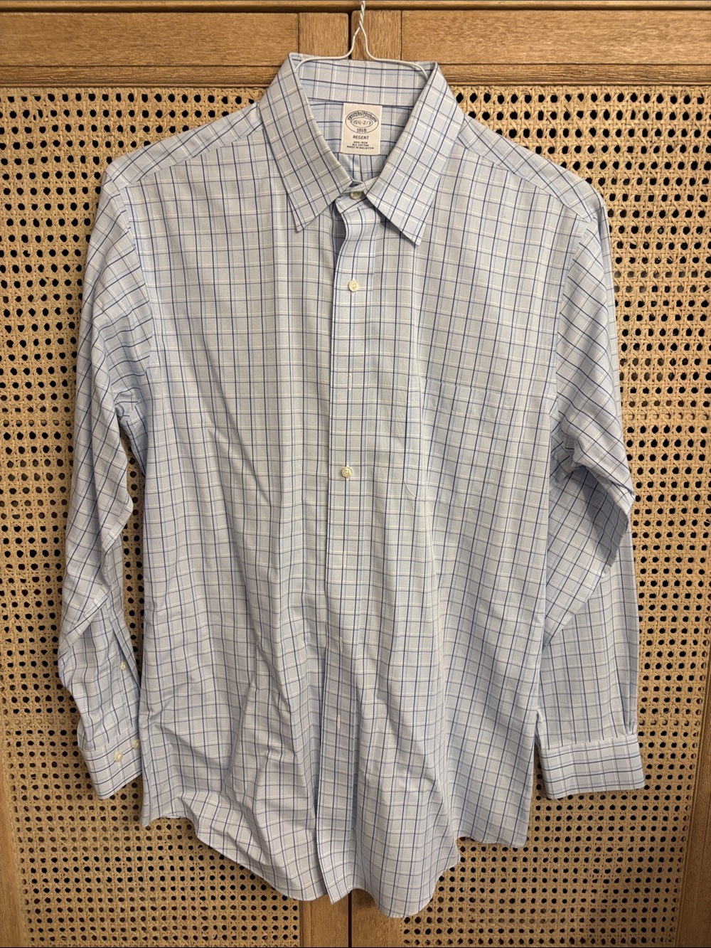 Brooks Brothers Regent Light Blue and White Windowpane Dress Shirt